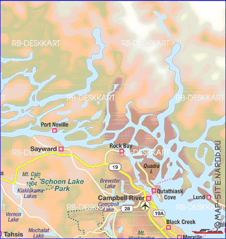 mapa de  ilha Ilha Vancouver