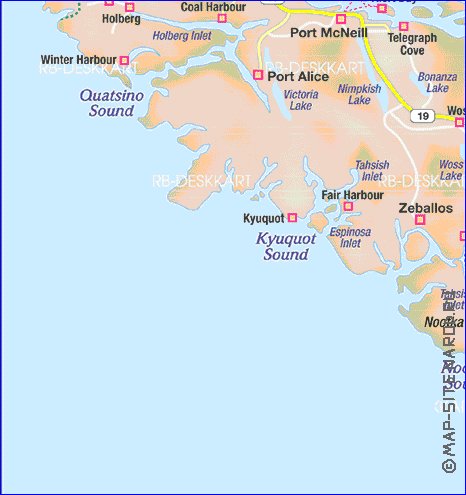 mapa de  ilha Ilha Vancouver