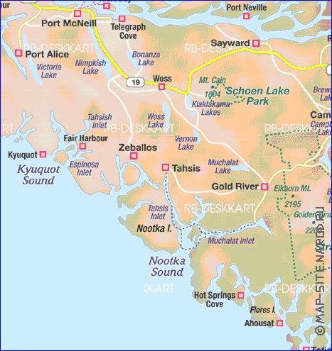 mapa de  ilha Ilha Vancouver