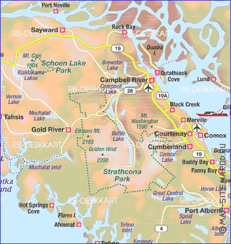 mapa de  ilha Ilha Vancouver