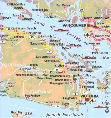 mapa de  ilha Ilha Vancouver