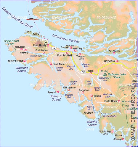 mapa de  ilha Ilha Vancouver