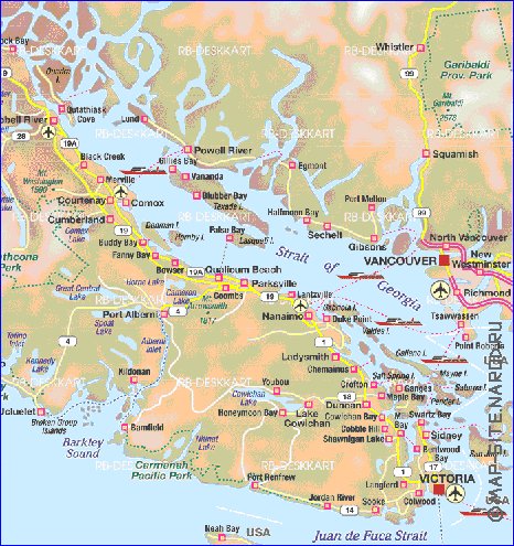 mapa de  ilha Ilha Vancouver