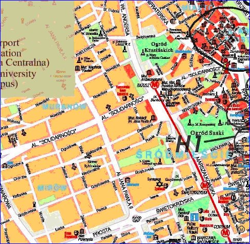 carte de Varsovie en langue polonaise