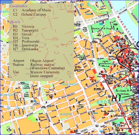 carte de Varsovie en langue polonaise