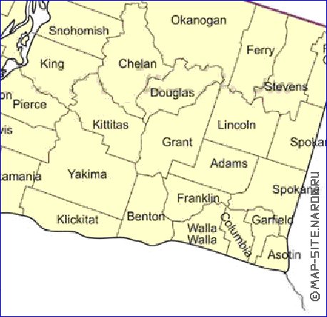 Administrativa mapa de  estado Washington