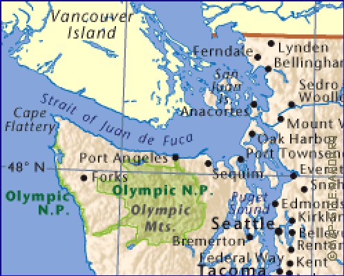 mapa de  estado Washington em ingles