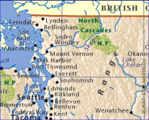 mapa de  estado Washington em ingles