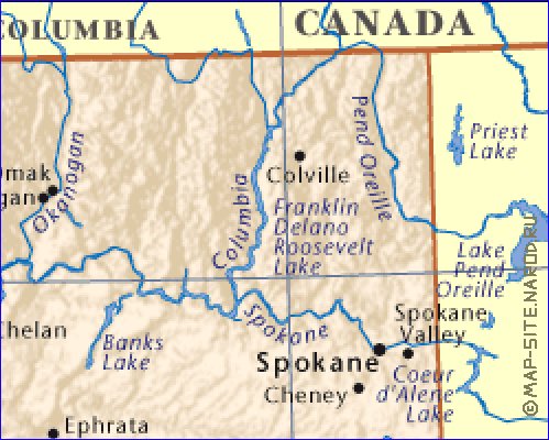 mapa de  estado Washington em ingles