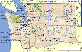 mapa de  estado Washington em ingles