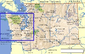mapa de  estado Washington em ingles