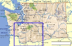 mapa de  estado Washington em ingles