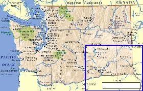 mapa de  estado Washington em ingles