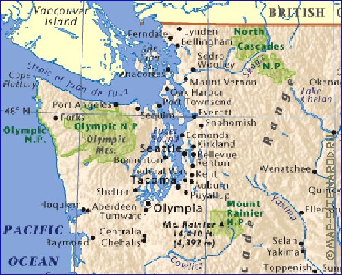 mapa de  estado Washington em ingles