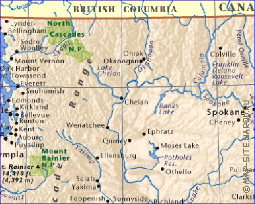 mapa de  estado Washington em ingles