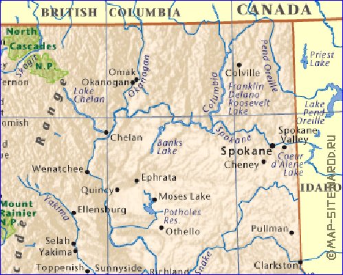 mapa de  estado Washington em ingles