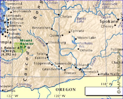 mapa de  estado Washington em ingles