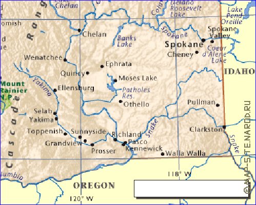 mapa de  estado Washington em ingles