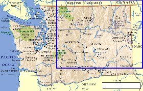 mapa de  estado Washington em ingles