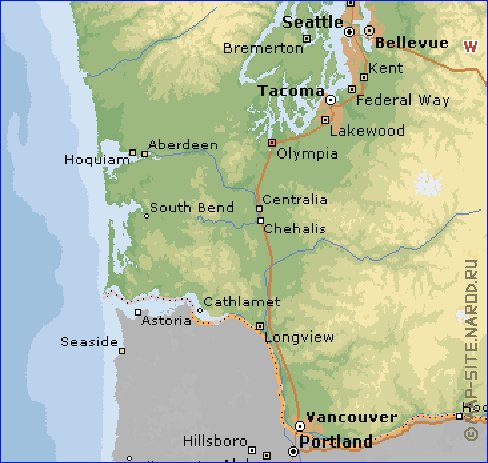 mapa de  estado Washington