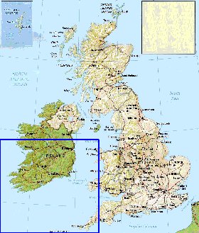 mapa de Reino Unido em ingles