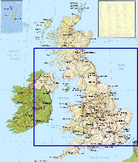 carte de Royaume-Uni en anglais