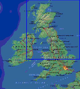 Fisica mapa de Reino Unido em ingles