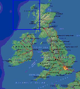 Physique carte de Royaume-Uni en anglais