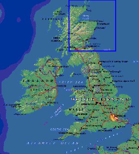 Fisica mapa de Reino Unido em ingles