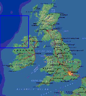 Physique carte de Royaume-Uni en anglais