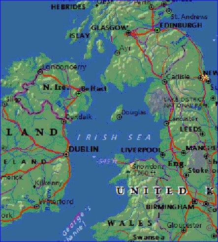 Fisica mapa de Reino Unido em ingles