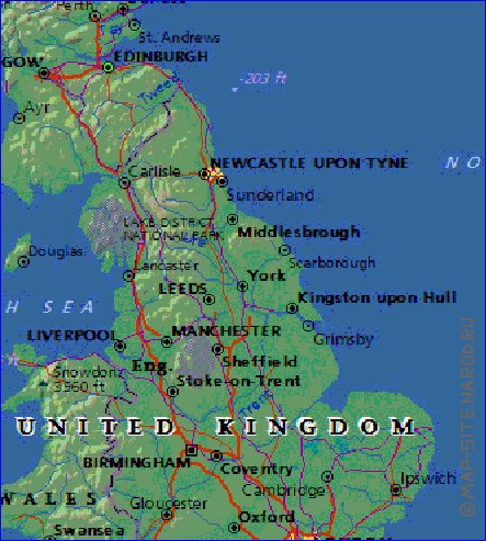 Fisica mapa de Reino Unido em ingles