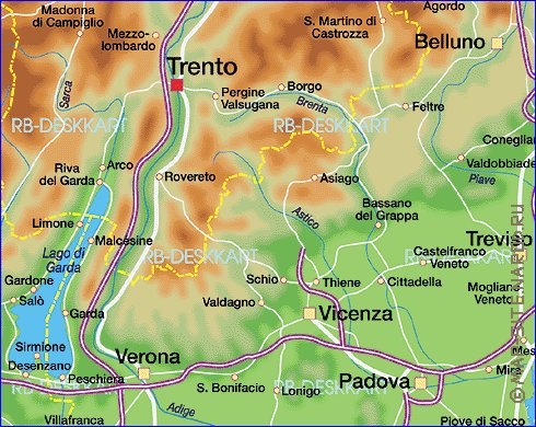 carte de  la province Province de Venise