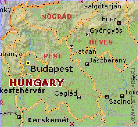 Administrativa mapa de Hungria em ingles