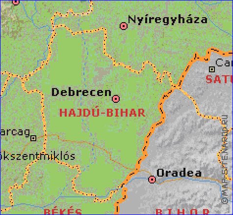 Administrativa mapa de Hungria em ingles