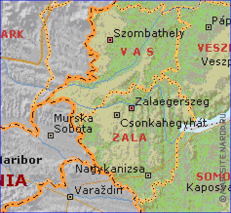 Administrativa mapa de Hungria em ingles