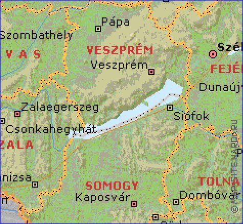 Administrativa mapa de Hungria em ingles