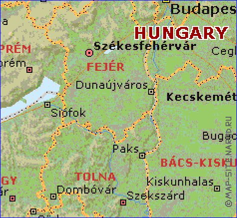 Administrativa mapa de Hungria em ingles