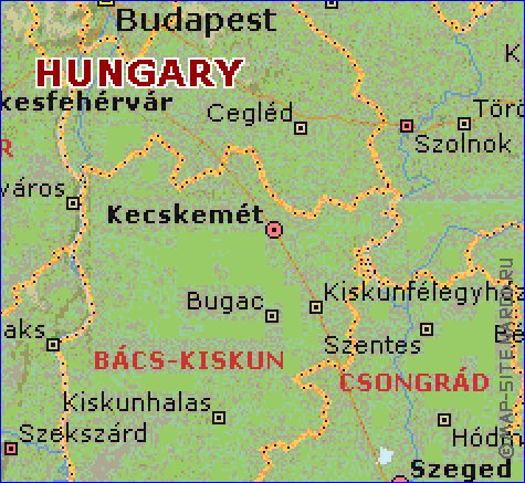 Administrativa mapa de Hungria em ingles