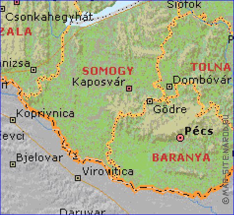 Administrativa mapa de Hungria em ingles