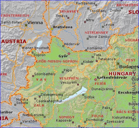 Administrativa mapa de Hungria em ingles