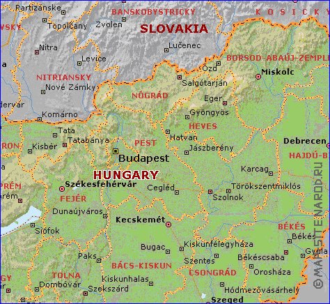 Administrativa mapa de Hungria em ingles