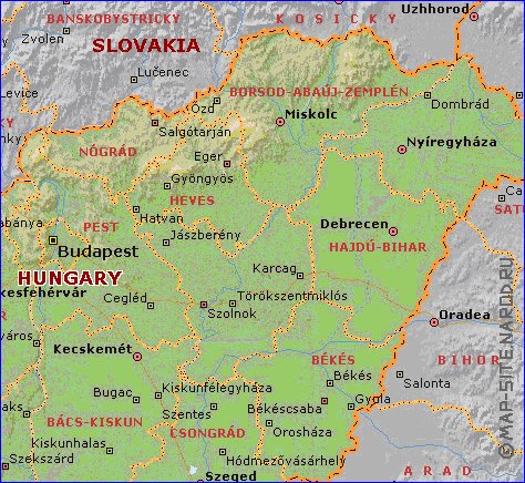 Administrativa mapa de Hungria em ingles