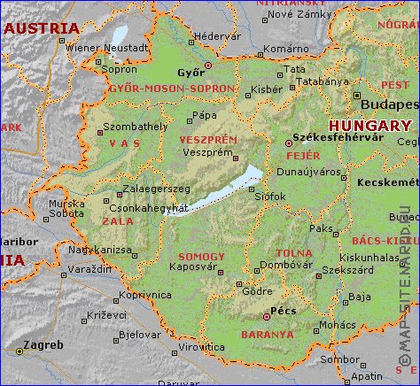 Administrativa mapa de Hungria em ingles