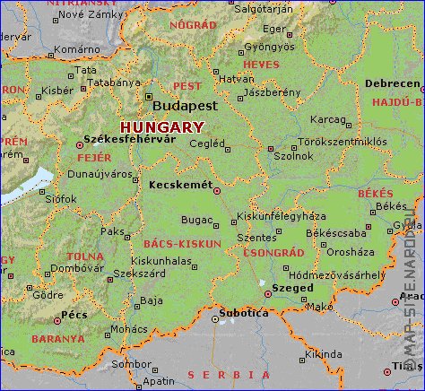 Administrativa mapa de Hungria em ingles