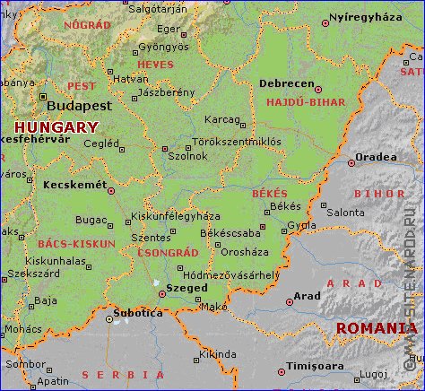 Administrativa mapa de Hungria em ingles