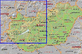 Administrativa mapa de Hungria em ingles