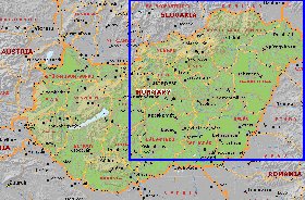 Administrativa mapa de Hungria em ingles