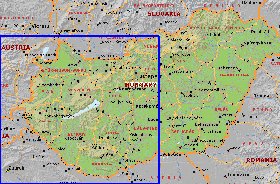 Administrativa mapa de Hungria em ingles