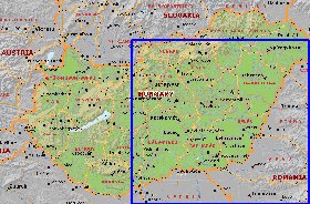 Administrativa mapa de Hungria em ingles